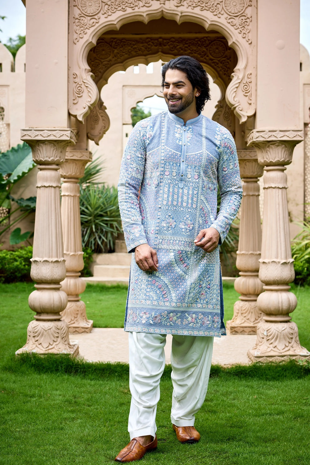 Kurta Collection – Sky Blue Pastel Floral Kurta Set