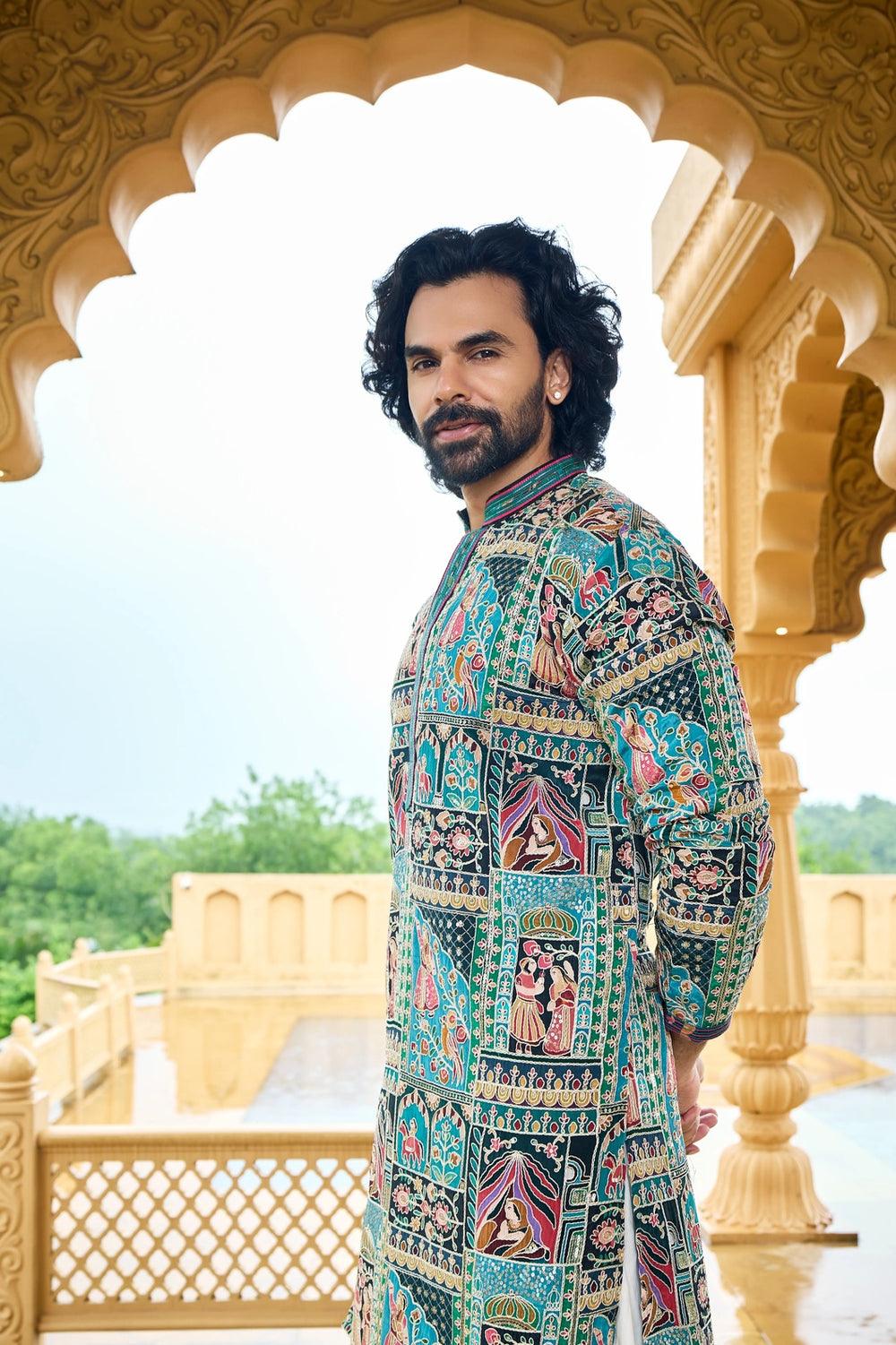 Kurta for Men - Royal Green Heritage Kurta With Motif Detailing