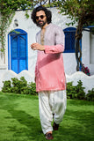 Kurta for mens - Grey Pink Ombre Embroidered Kurta