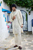Kurta for mens - Ivory Floral Embroidered Kurta Set with Dupatta