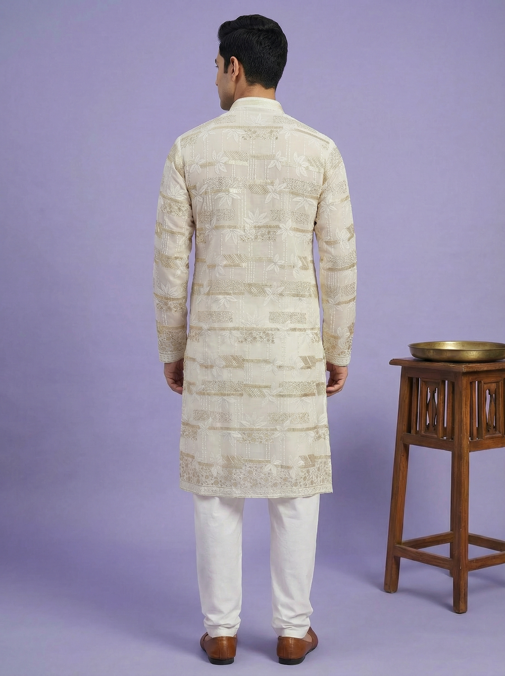 Kurta for mens - Men’s Off-White Designer Festive Kurta with elegant designer look
