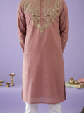 Kurta for mens - Pink Kurta for Men with Embroidered Neck Work