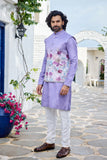 Lavender Silk Kurta Set with Floral Printed Jacket