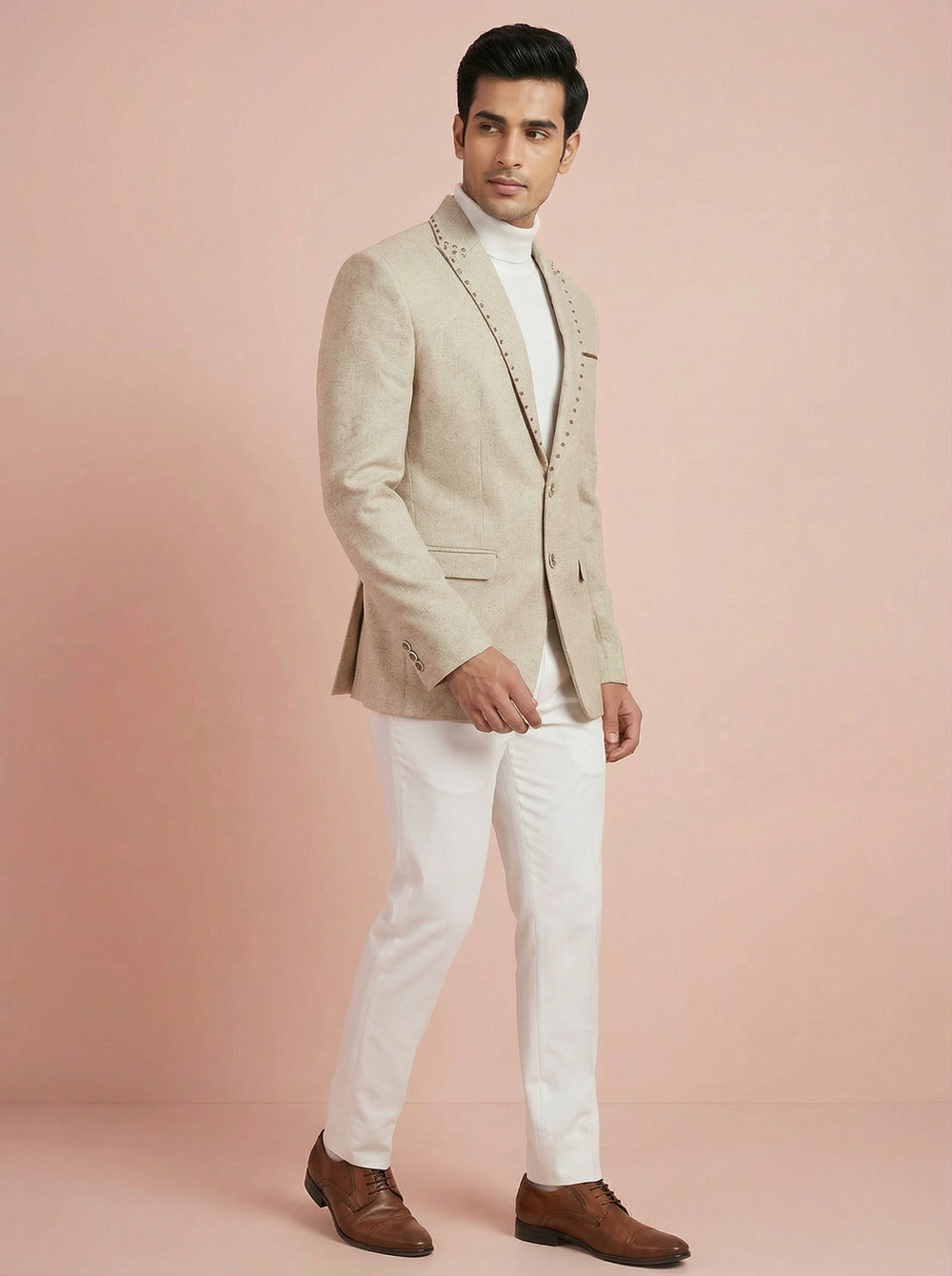 Linen Style Blazer - Beige Designer Blazer for Men