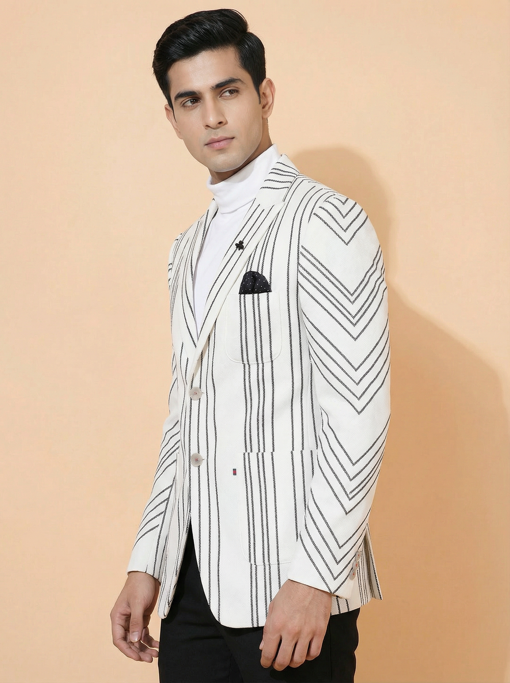 Mens Blazer - White Striped Designer Blazer for Men