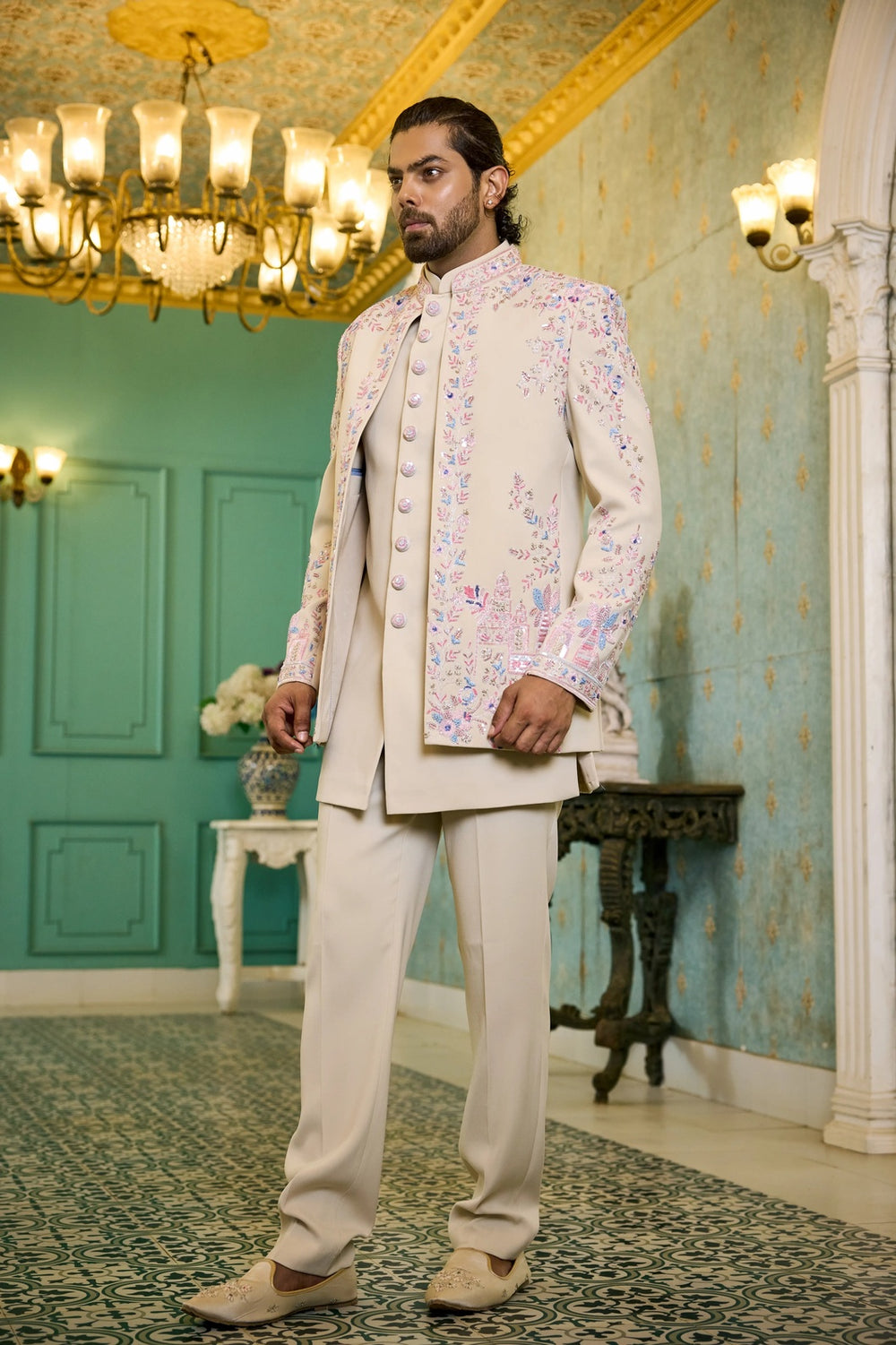 Mens indo-western kurta - Beige Pastel Elegance Indo-Western