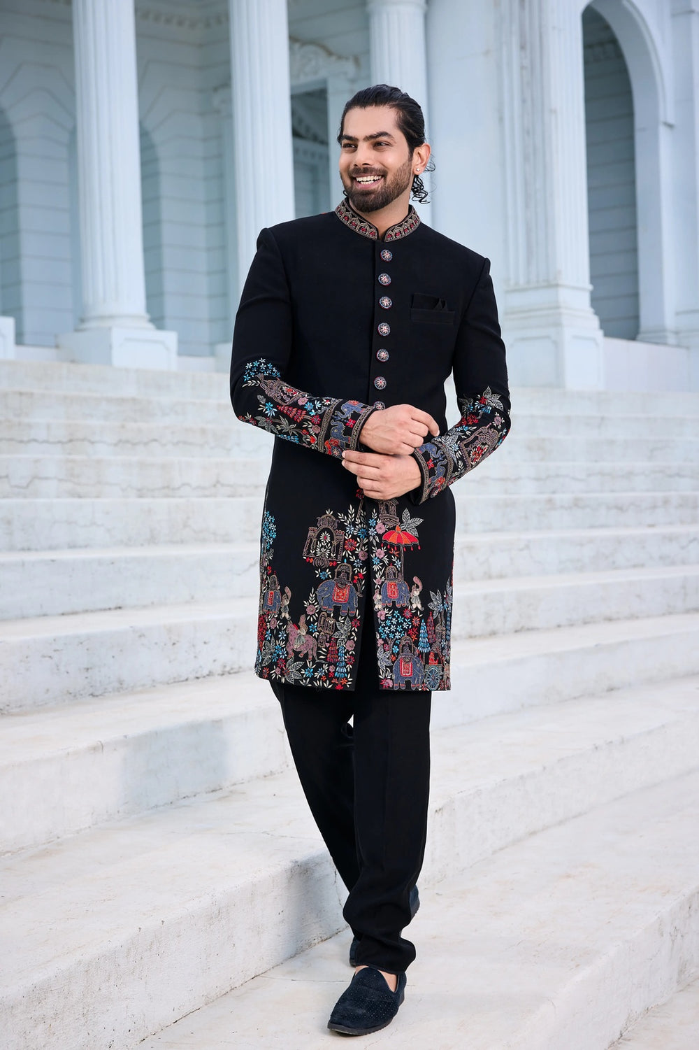 Black Indo Western for Engagement Online | Mahavir NX Black Indo Western for Engagement Online | Mahavir NX