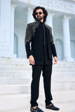 Mens indo-western kurta - Black Indo-Western with Silver Embroidery
