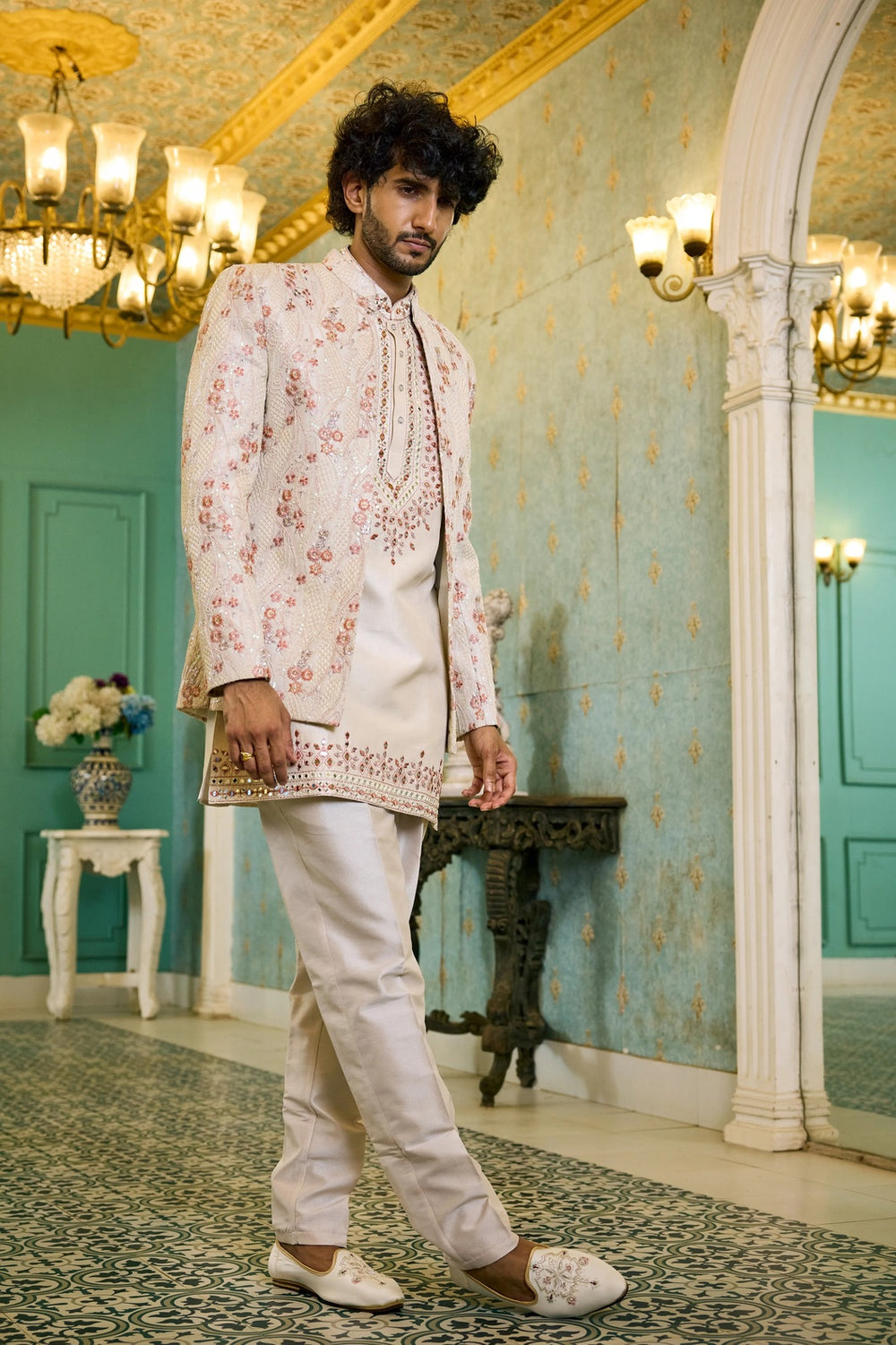 Mens indo-western kurta - Cream Serenity Indo-Western