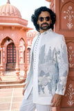 Mens indo-western kurta - Ivory Silver Metallic Handwork Indo-Western