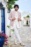 Mens indo-western kurta - Pastel Pink Floral Embroidered Indo-Western