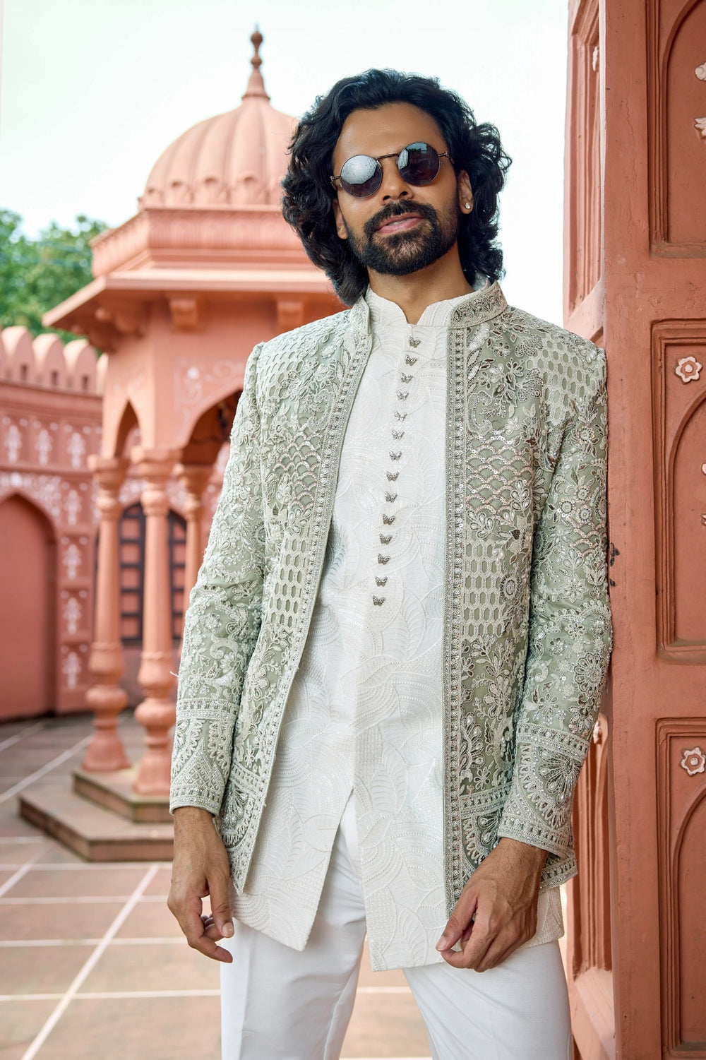 Mens indo-western - Pista Green Embroidered Indo-Western for Men