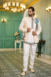 Mens jacket kurta - Ivory Peacock Glory Indo-Western