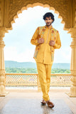 Mens jacket kurta - Mustard Yellow Floral Embroidered Jacket Set