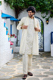 Mens kurta - Ivory Floral Embroidered Kurta Set with Dupatta