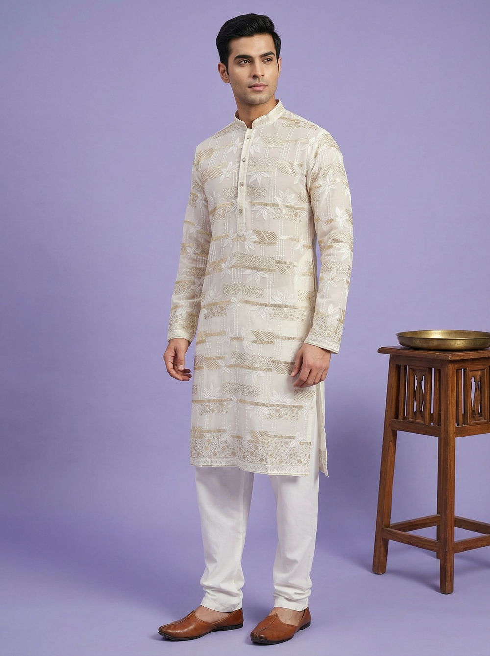 Mens kurta - Men’s Off-White Designer Festive Kurta for festive occasions