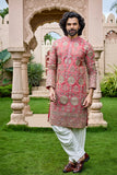 Men’s Kurta – Peach Pink Embroidered Kurta Set