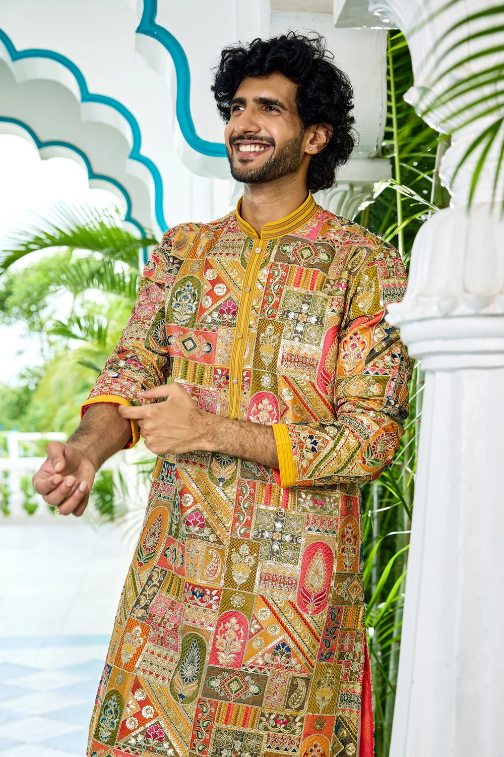 Men’s Kurta Set – Golden Mosaic Yellow Kurta Set