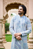 Men’s Kurta – Sky Blue Pastel Floral Kurta Set
