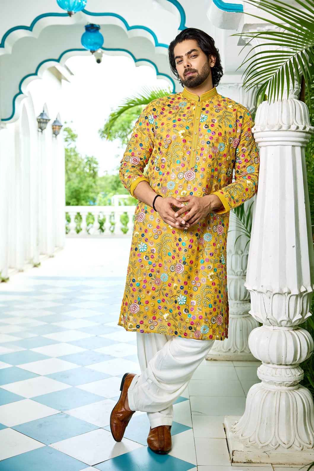 yellow kurta set men