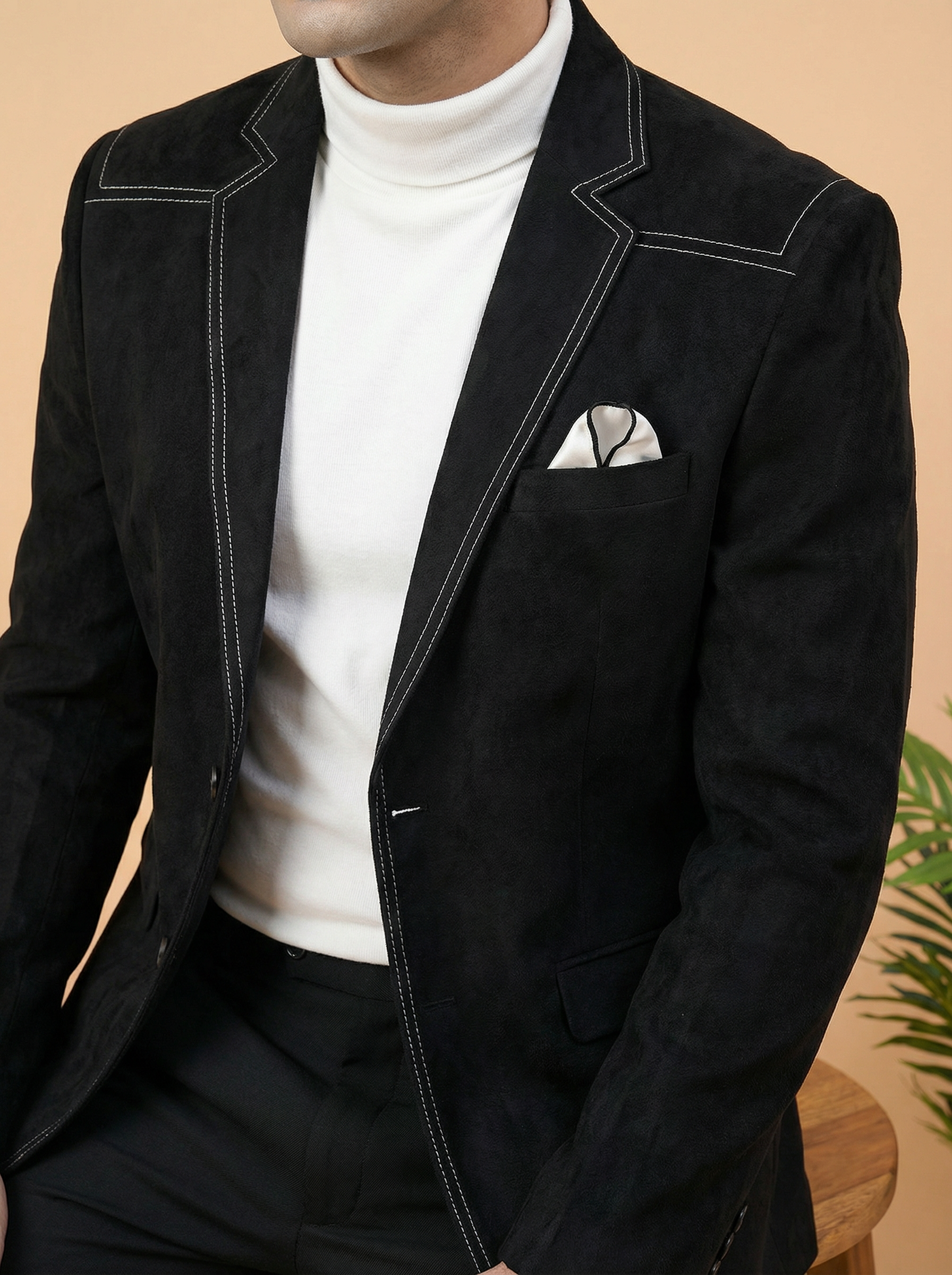 Midnight Luxe Contrast Stitch Party Blazer for Men