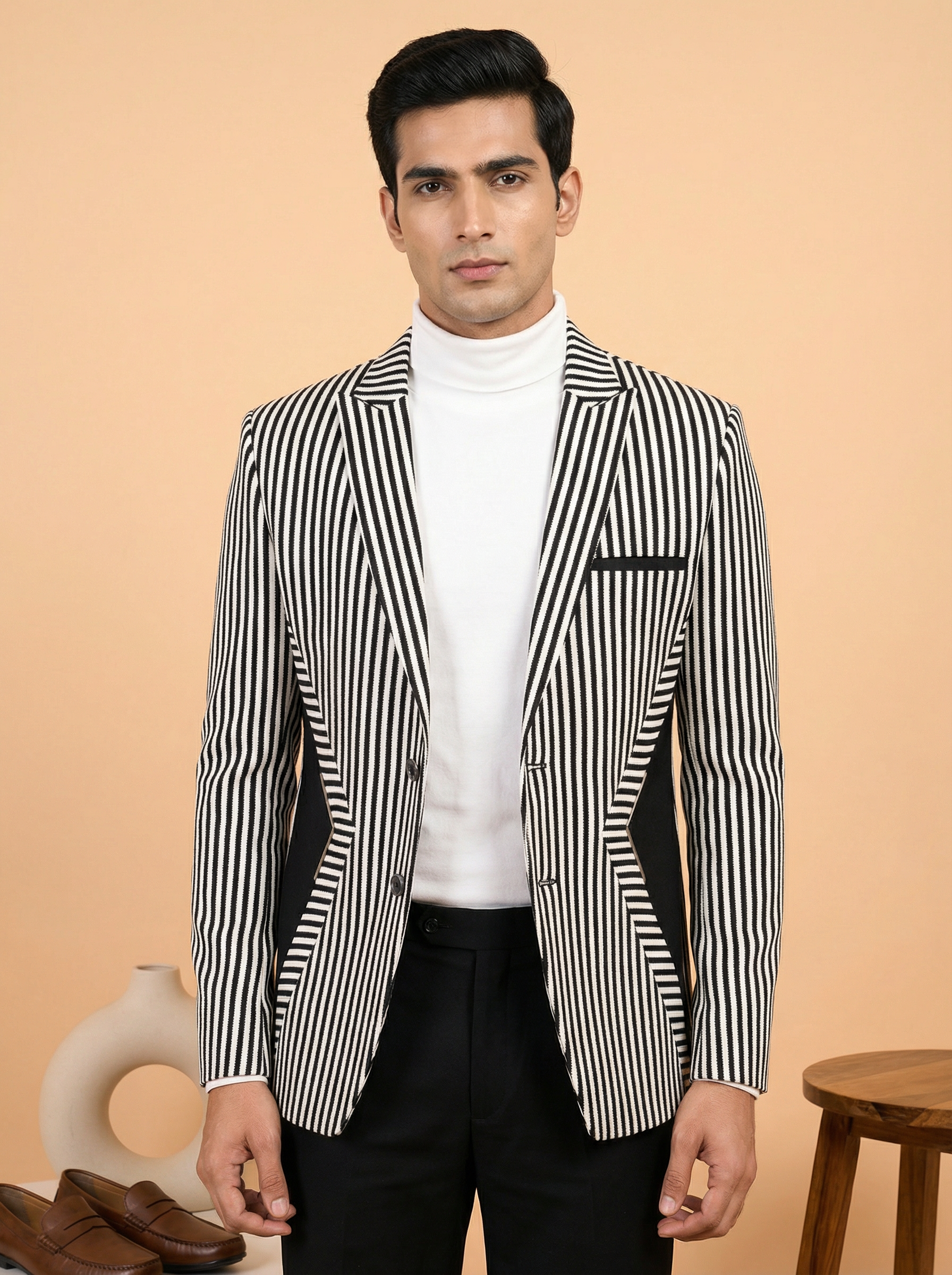 Monochrome Stripe Luxe Party Wear Designer Blazer