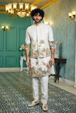 Natural Shade Linen Kurta Set with Printed Jacket