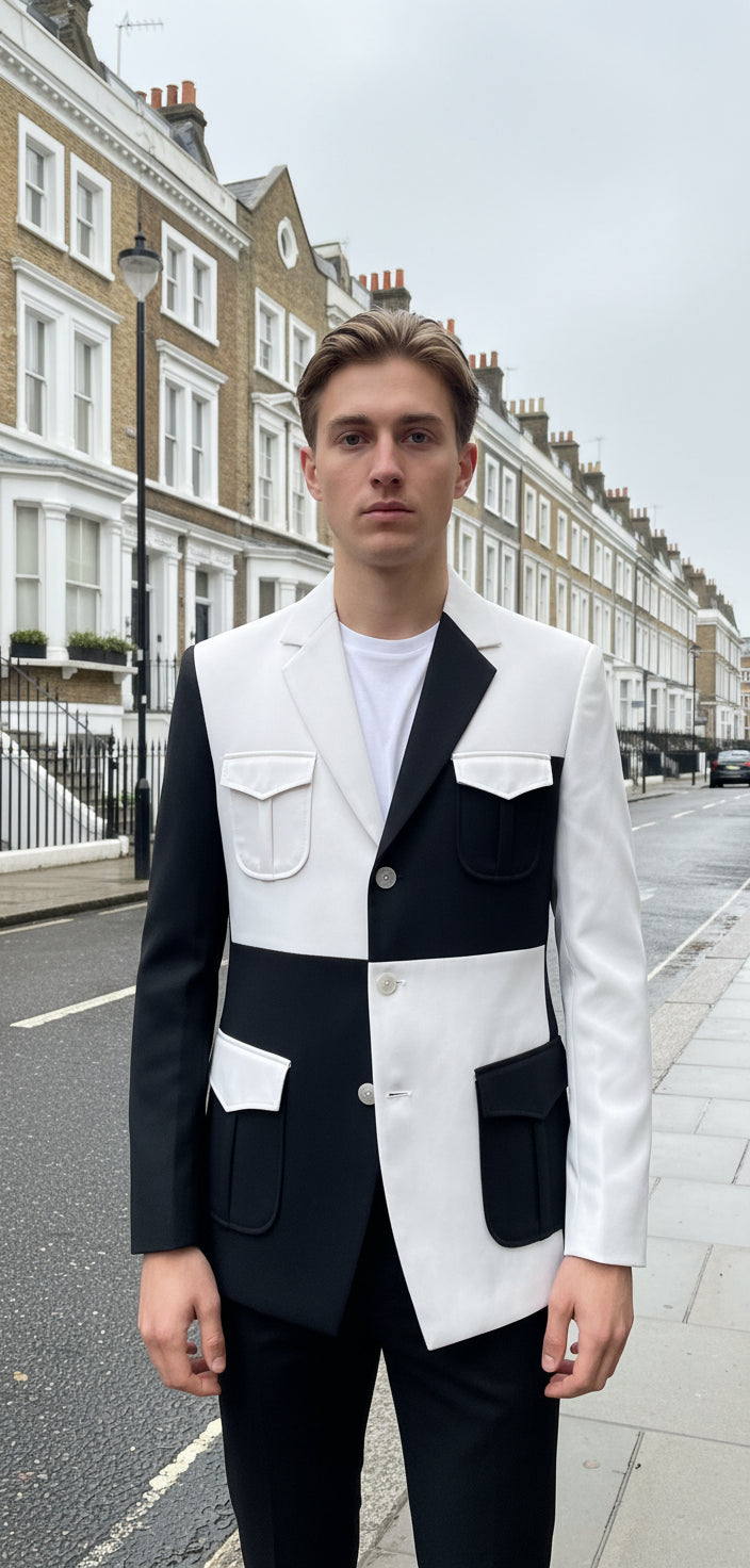 Officewear Blazer - Grey and White Designer Blazer for Men