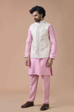 Pastel Pink Kurta Set with Floral Nehru Jacket