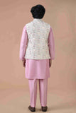 Pastel Pink Kurta Set with Floral Nehru Jacket