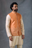 Peach Beige Wedding Kurta With Embroidered Waistcoat Traditional Outfit