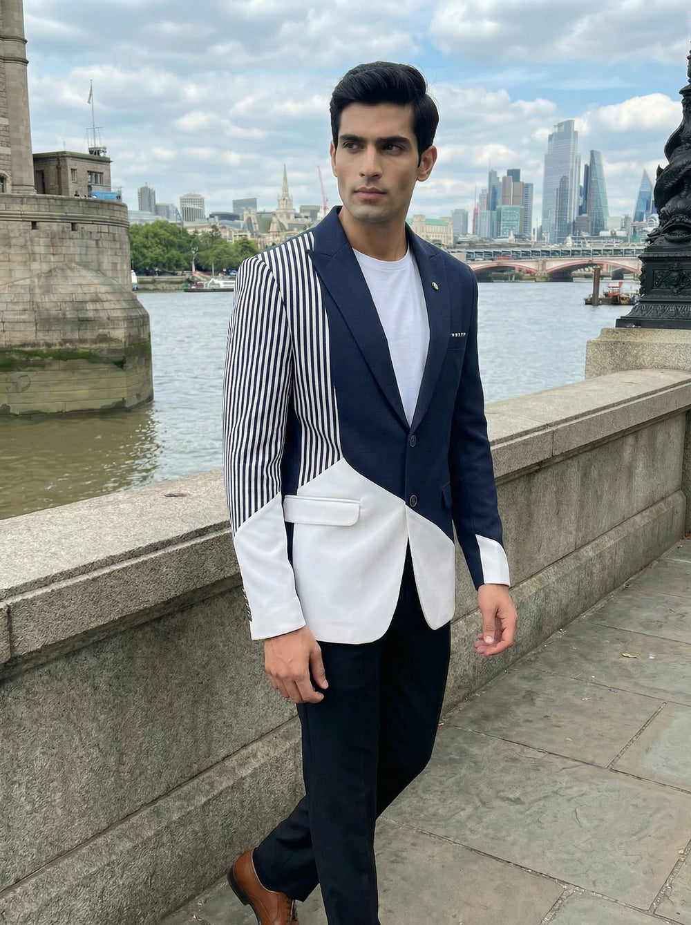 Premium Blazer - Navy Blue Striped Designer Blazer for Men