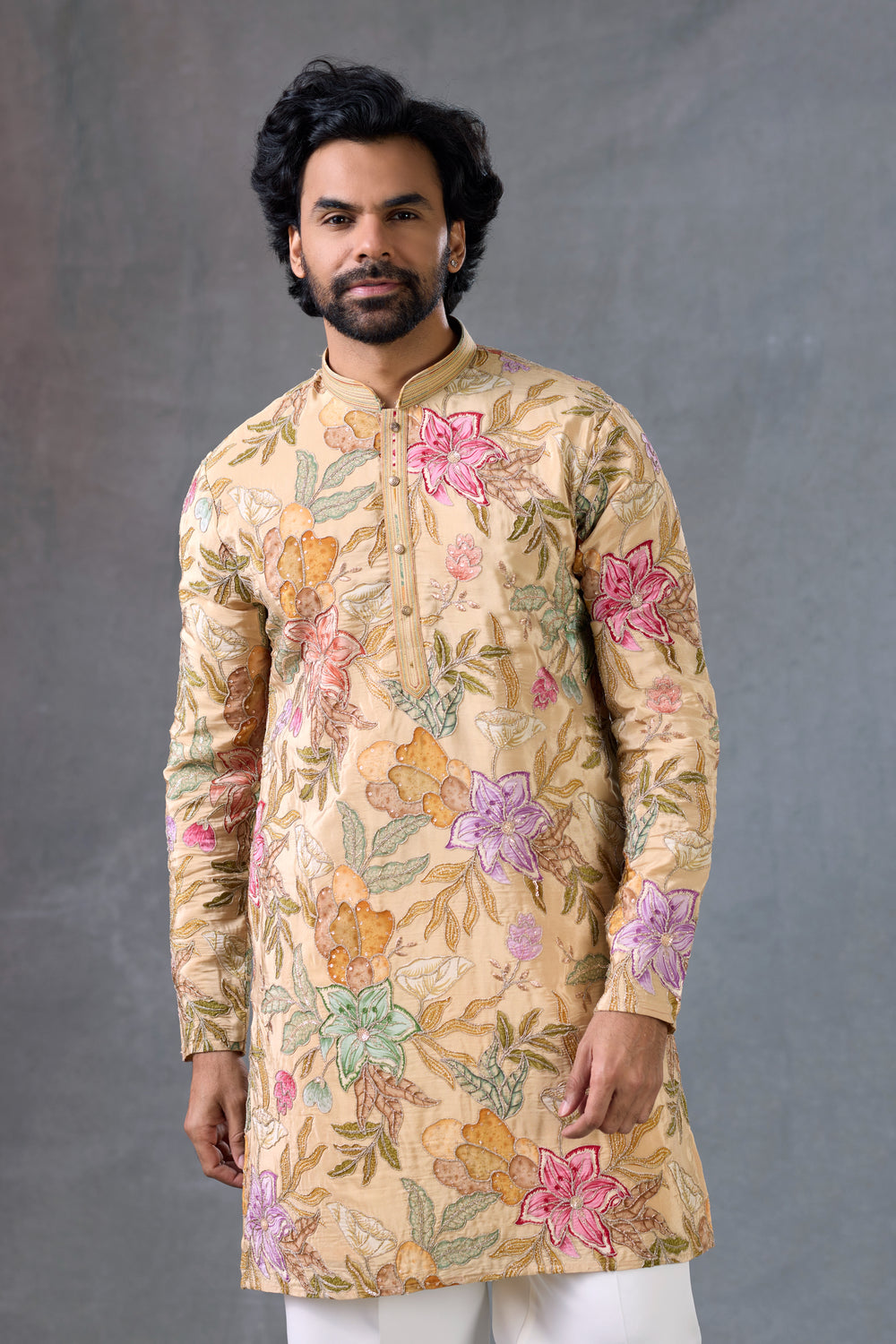 Premium Multicolor Blossom Designer Kurta Ceremony Outfit