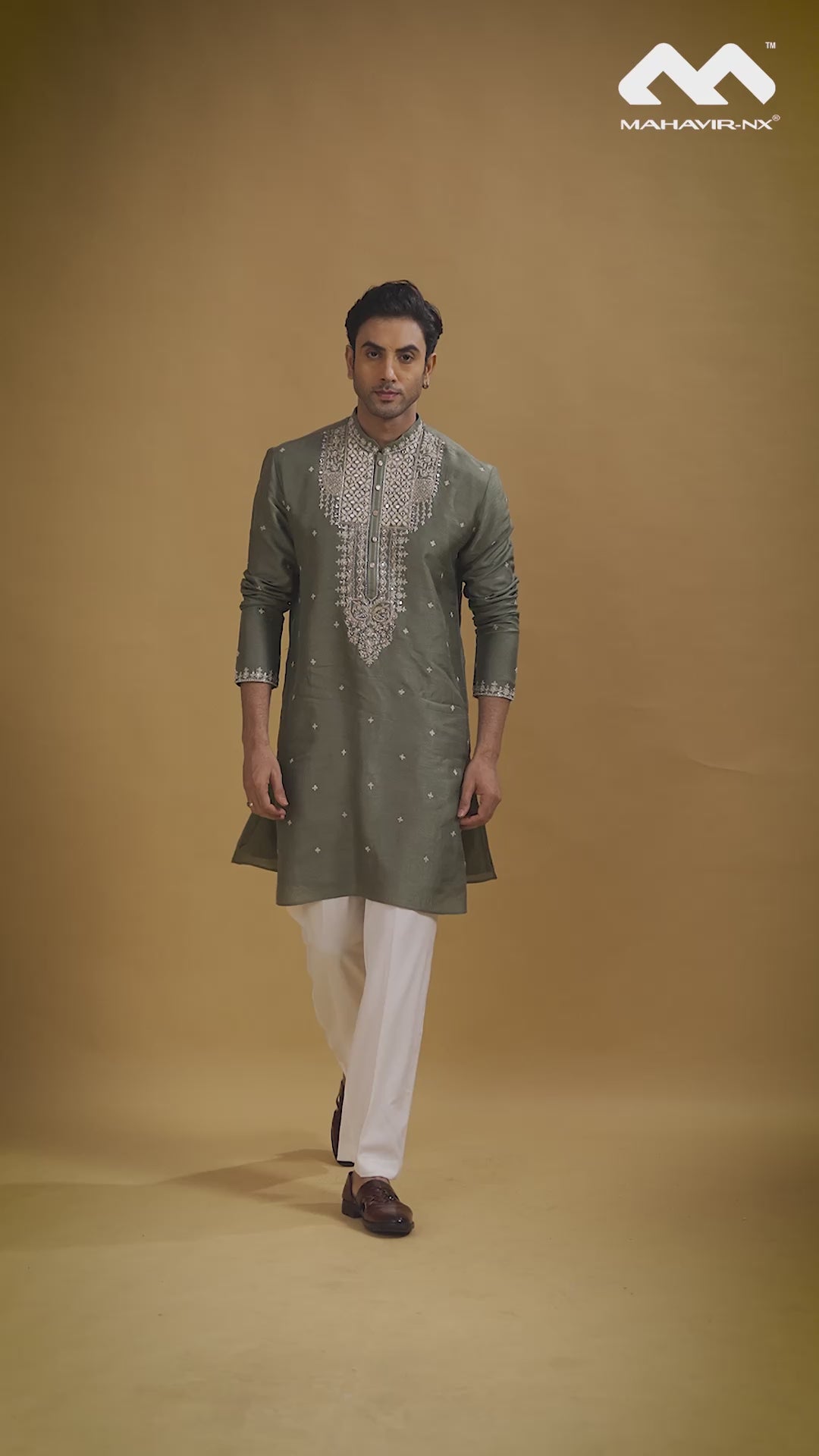 Mustard Gold Heritage Embroidered Kurta with Stole
