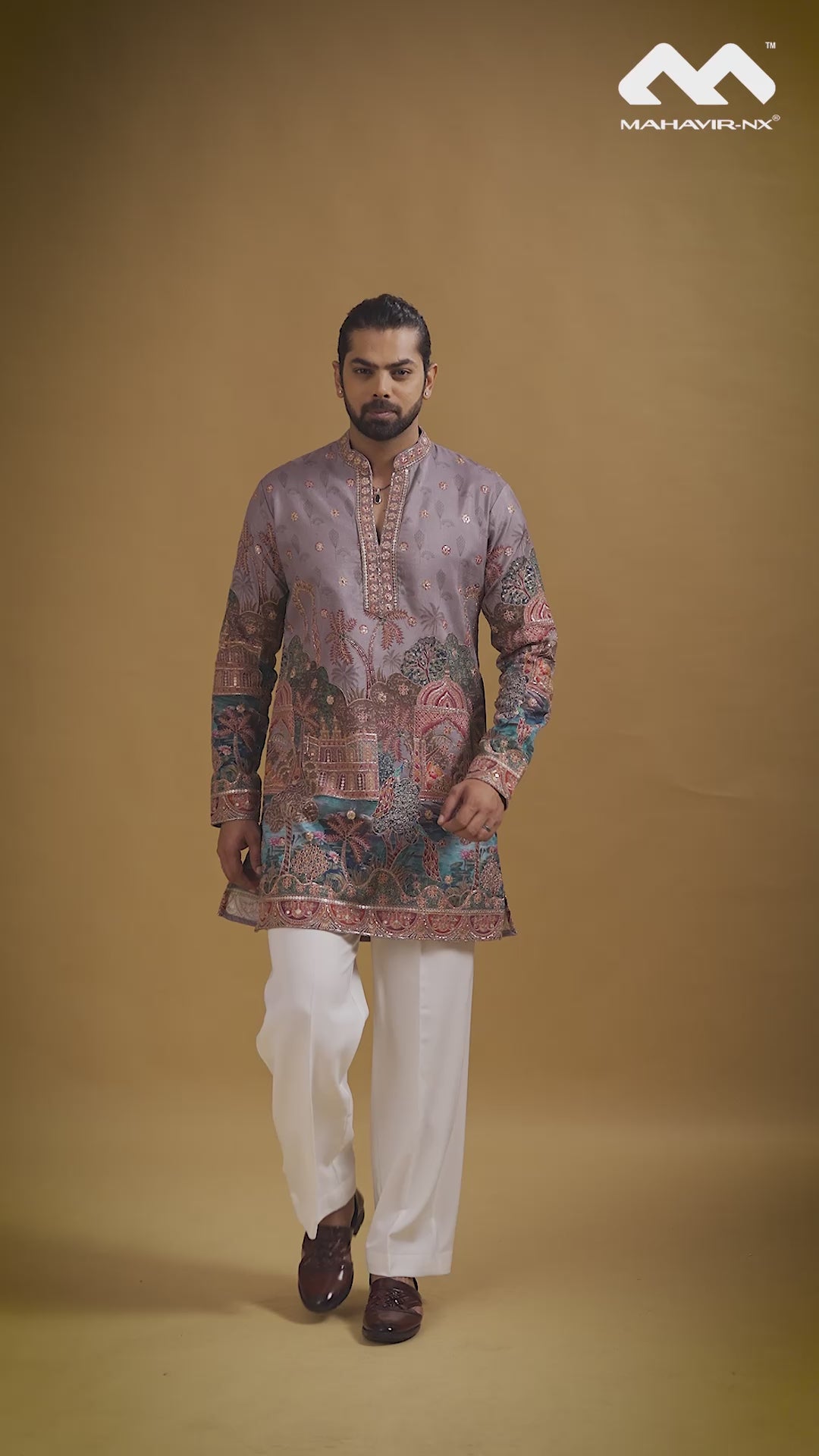 Lavender Grey Regal Heritage Scenic Kurta Set