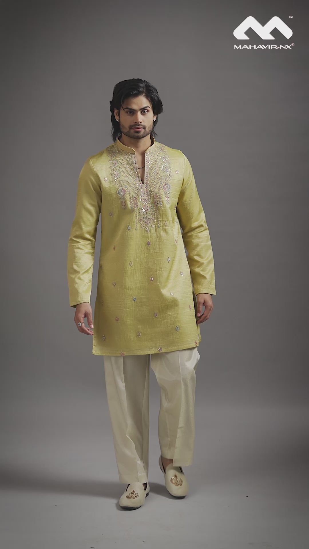 Mustard Gold Heritage Embroidered Kurta with Stole