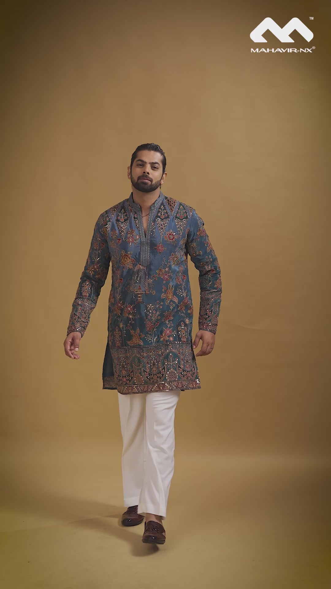 Mustard Gold Heritage Embroidered Kurta with Stole