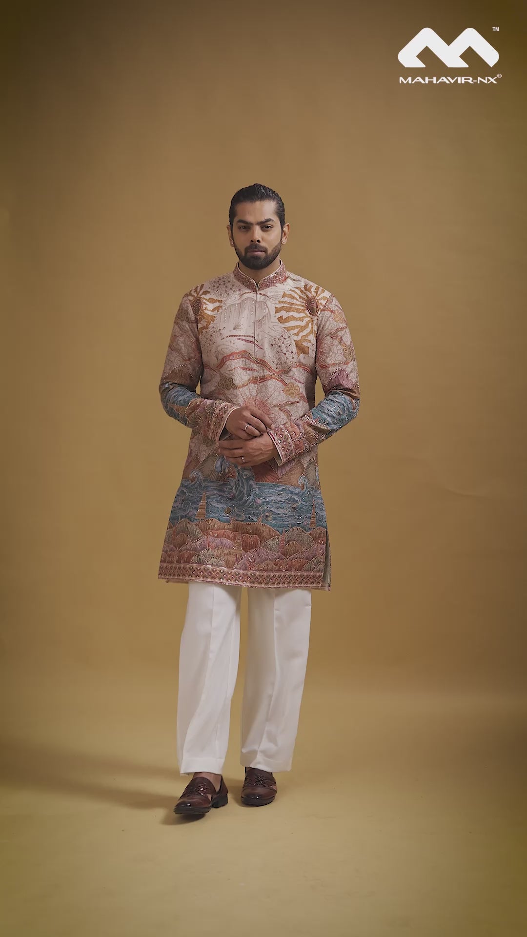 Cream Regal Scenic Patterned Kurta Set