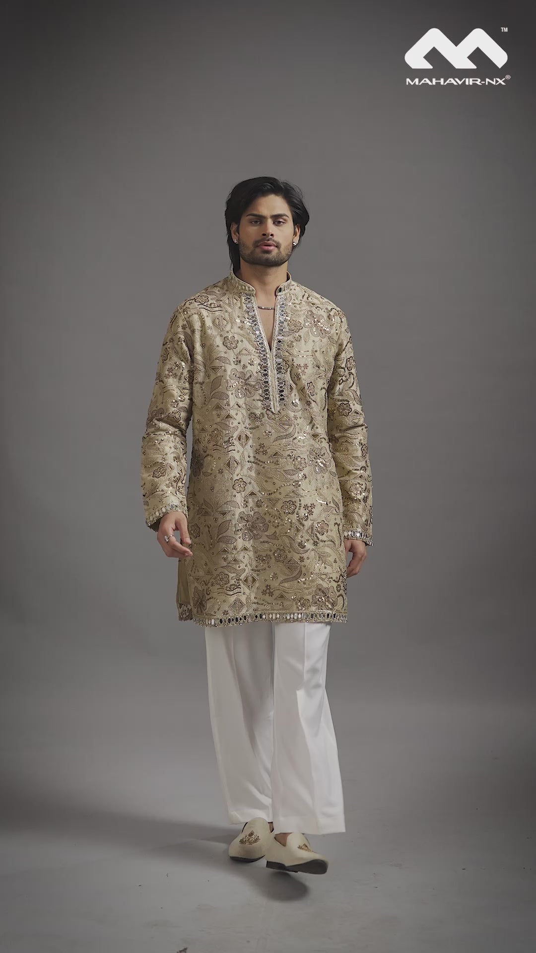 Mustard Gold Heritage Embroidered Kurta with Stole