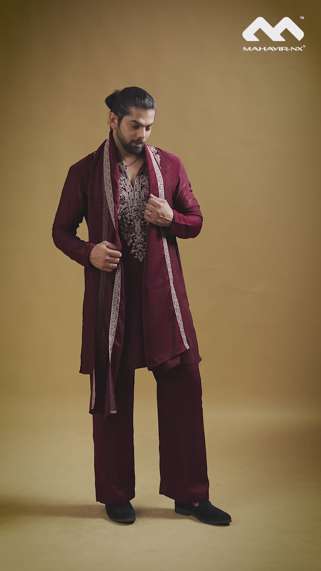 Mustard Gold Heritage Embroidered Kurta with Stole