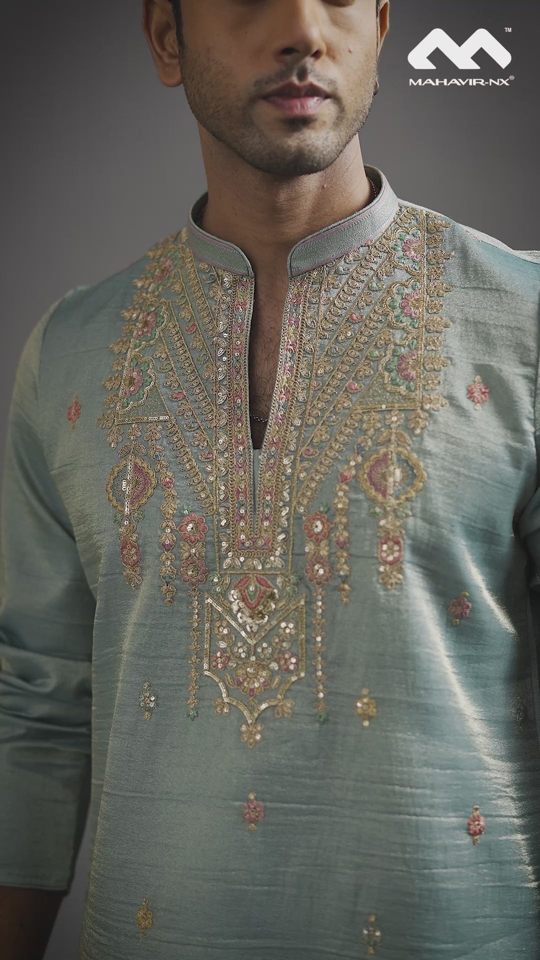 Celadon Blue Heritage Embroidered Kurta Set