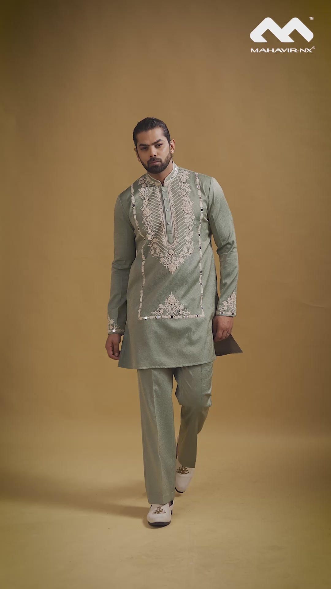 Mustard Gold Heritage Embroidered Kurta with Stole