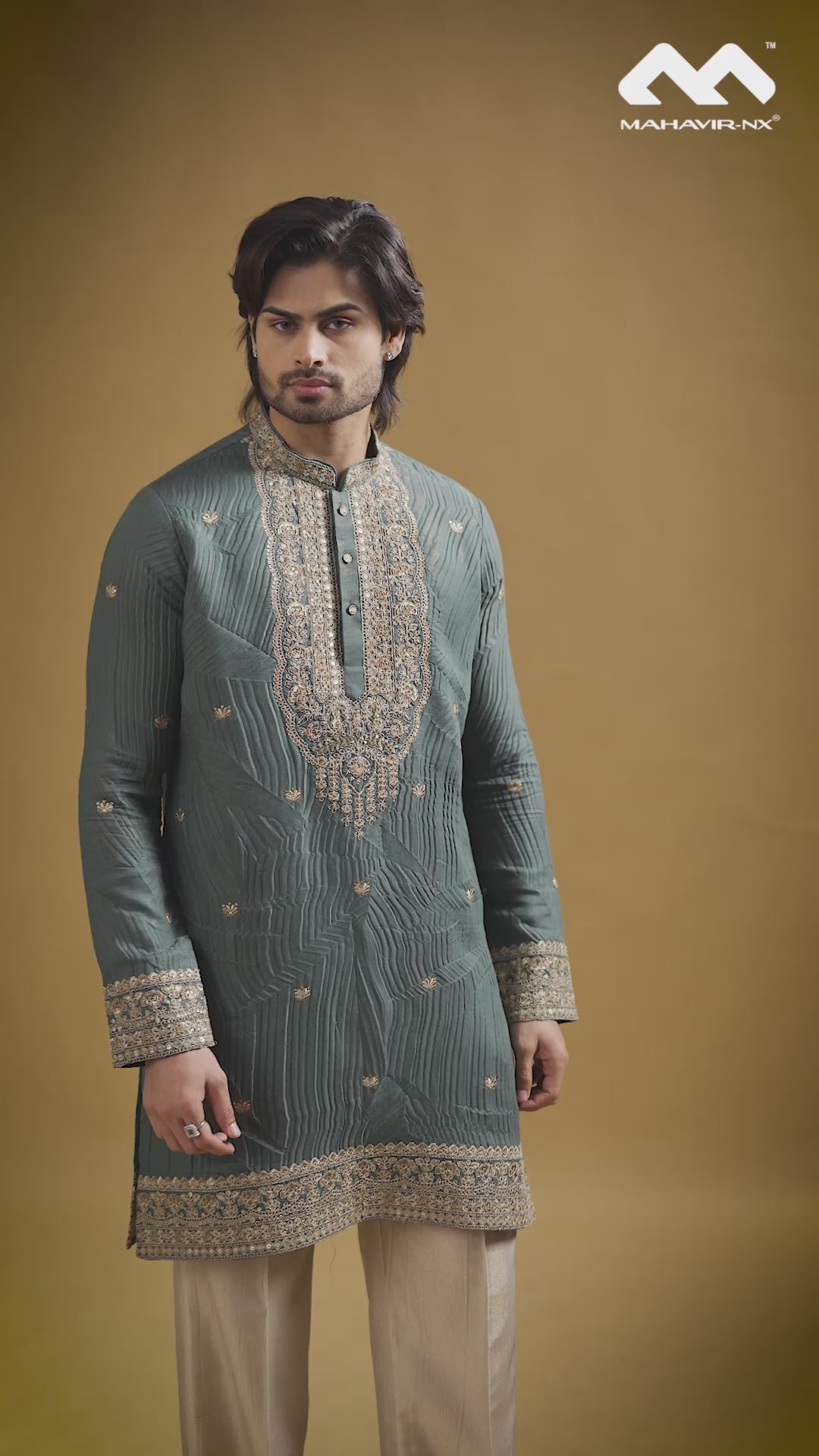 Mustard Gold Heritage Embroidered Kurta with Stole