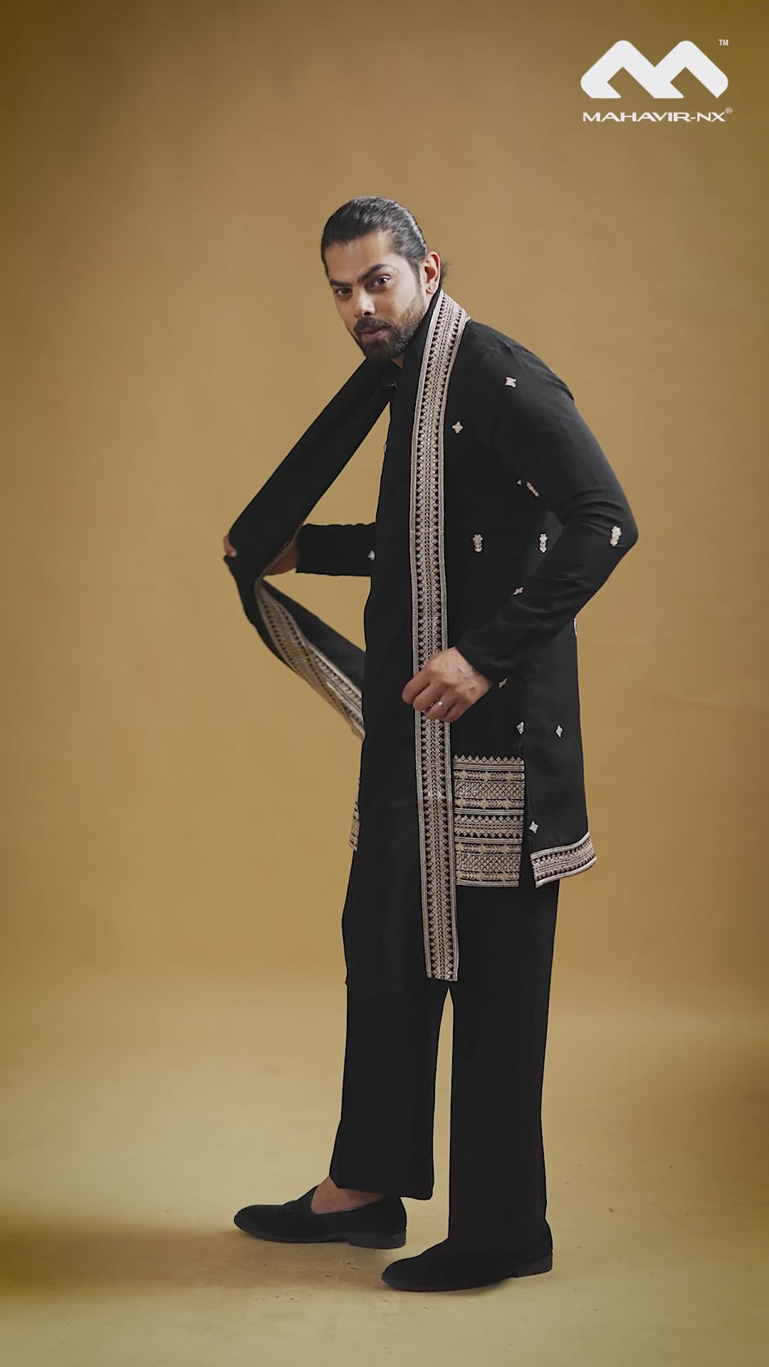 Mustard Gold Heritage Embroidered Kurta with Stole