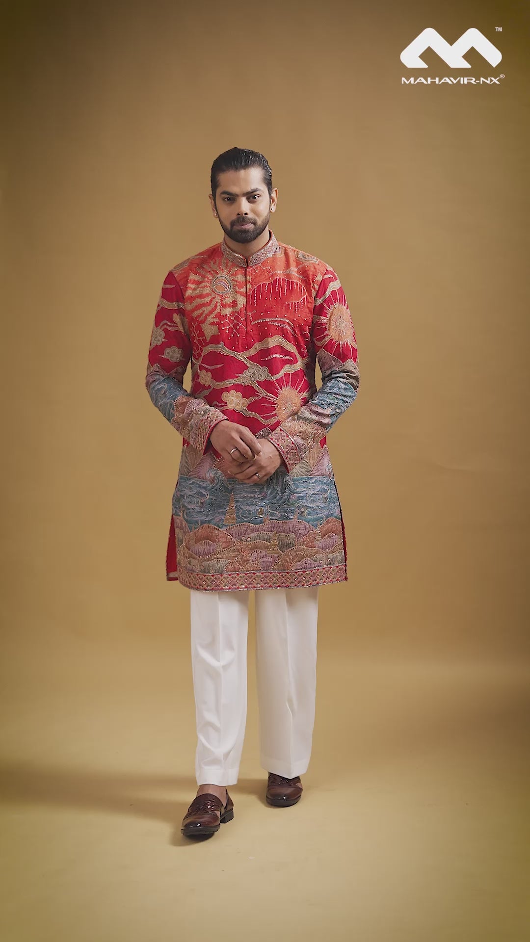 Crimson Heritage Scenic Embroidered Kurta