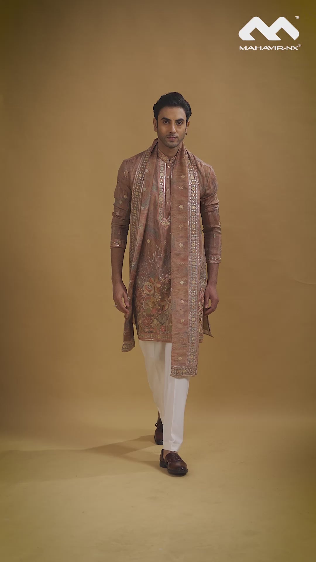 Mustard Gold Heritage Embroidered Kurta with Stole