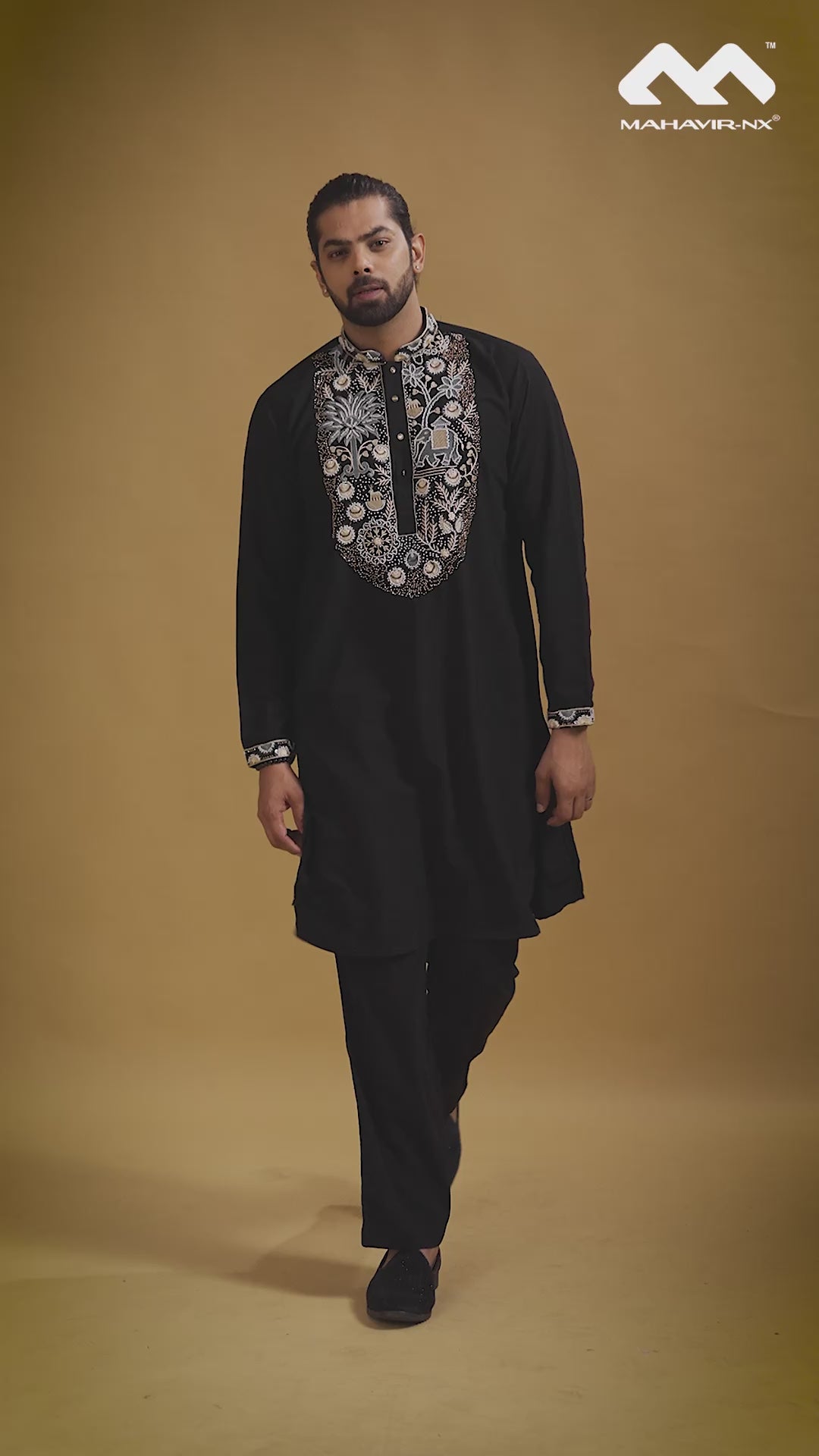 Mustard Gold Heritage Embroidered Kurta with Stole