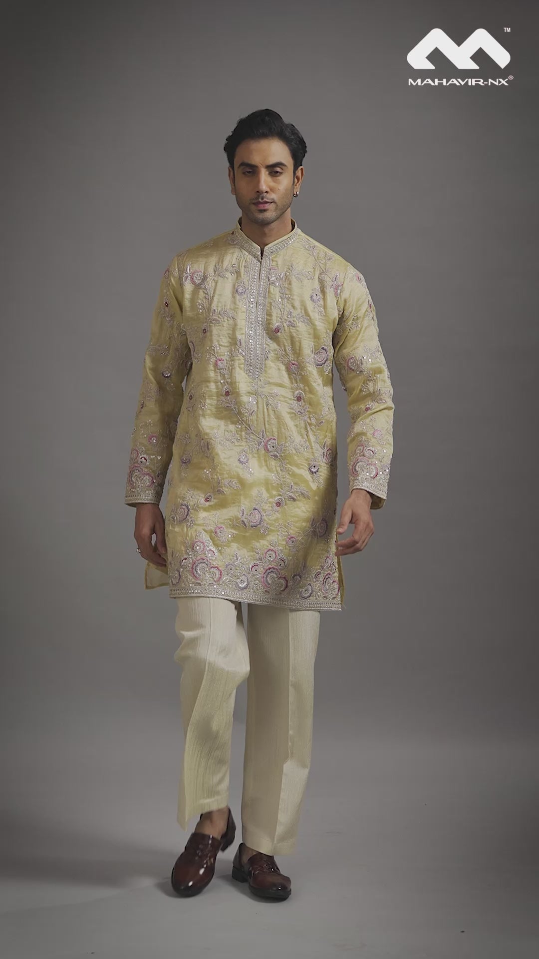 Mustard Gold Heritage Embroidered Kurta with Stole