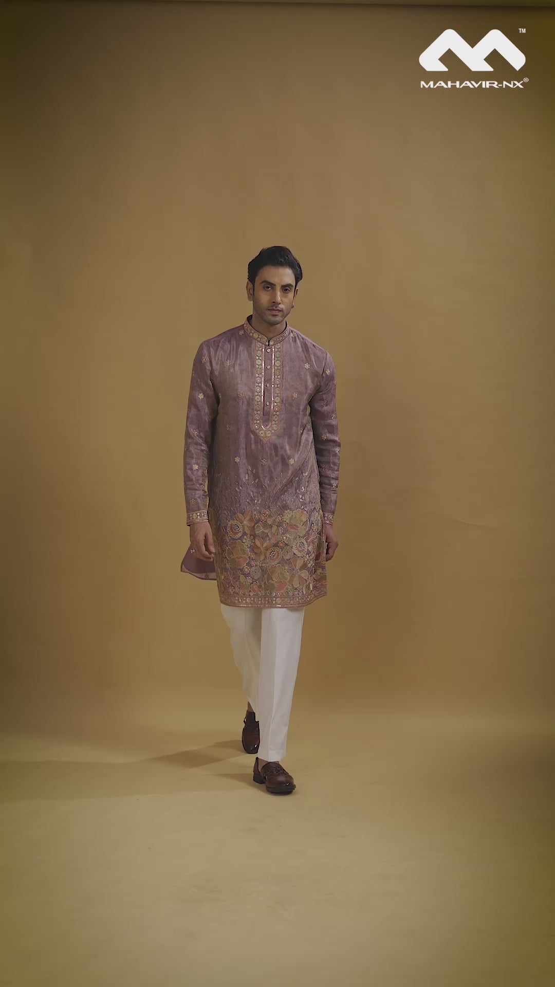 Mauve Regal Floral Embroidered Kurta with Stole