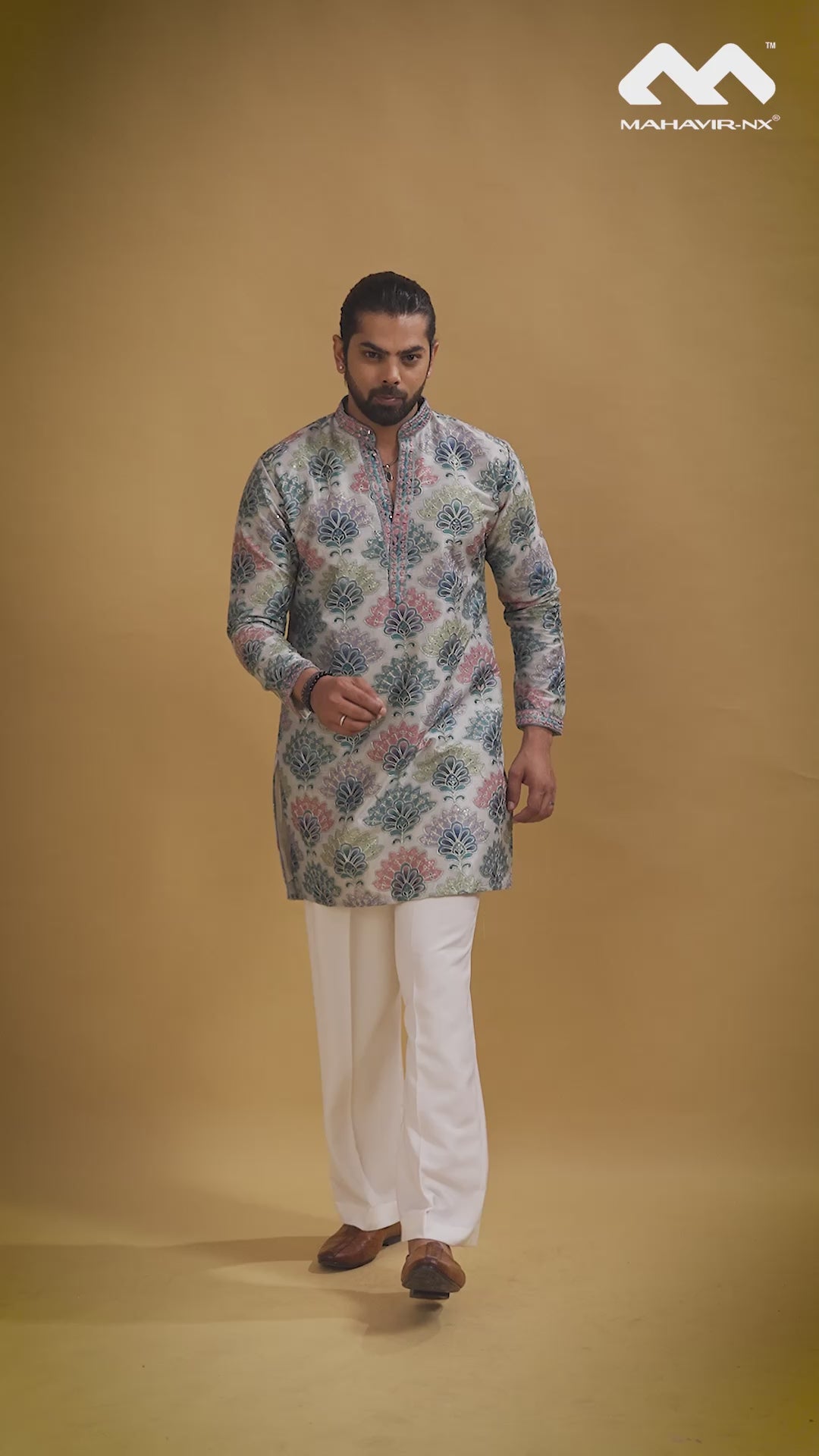 Azure Bloom Printed Jacquard Kurta Set